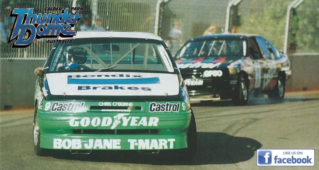 Bruce Williams was a front runner in AUSCAR, here he leads multiple Champion Brad Jones at Surfers Paradise