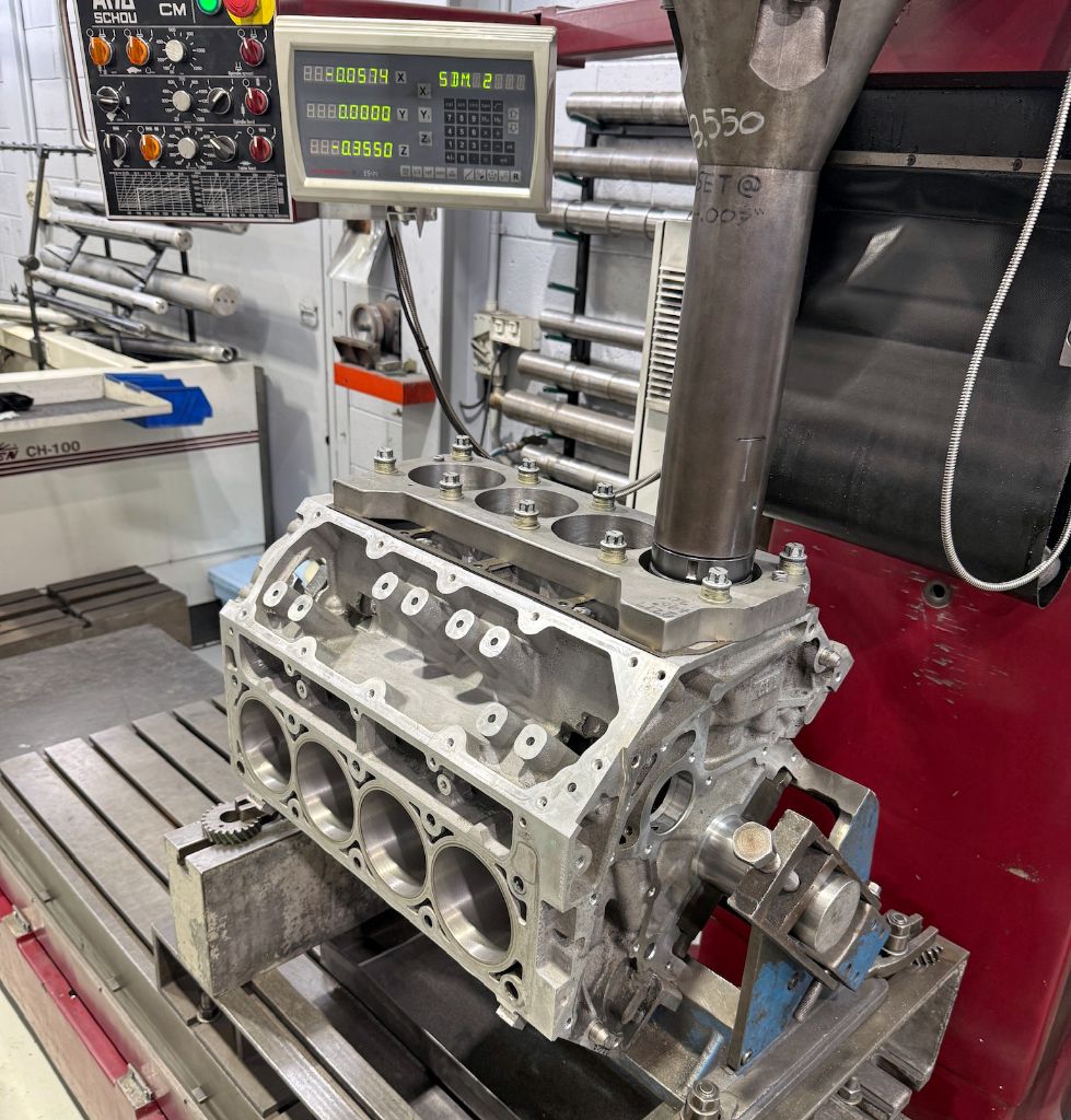 Boring and hone of LS engine with strain plate fitted